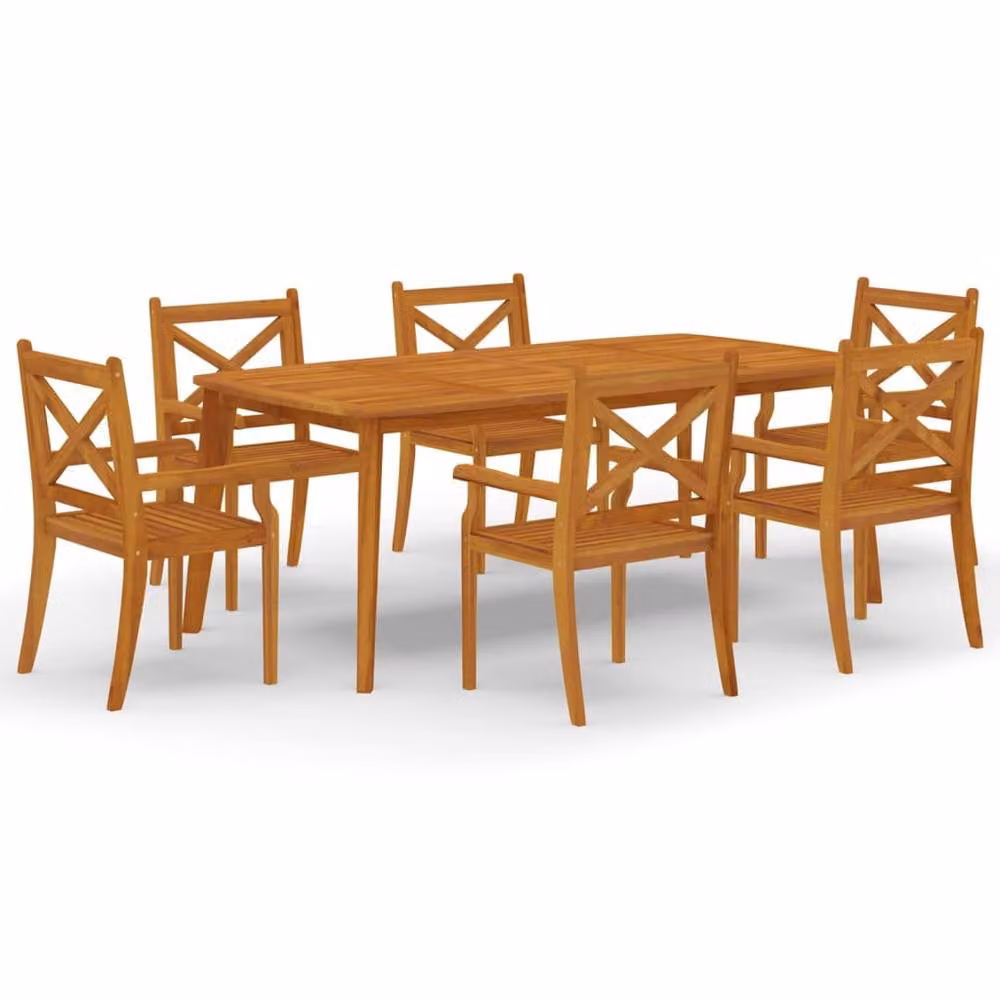 Berkfield Home 7 Piece Rustic Acacia Wood Garden Dining Set in Brown – 2
