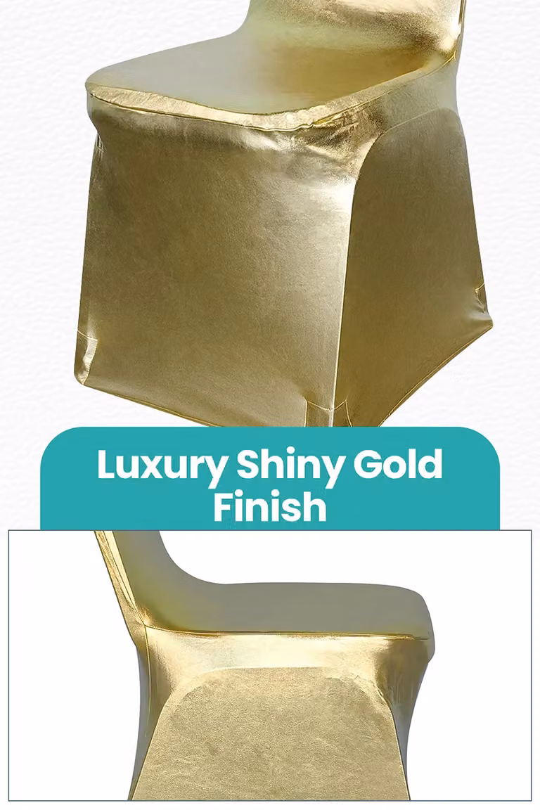 Neel Blue and Gold Glamour Stretch Dining Chair Cover, Washable Spandex Polyester Fabric