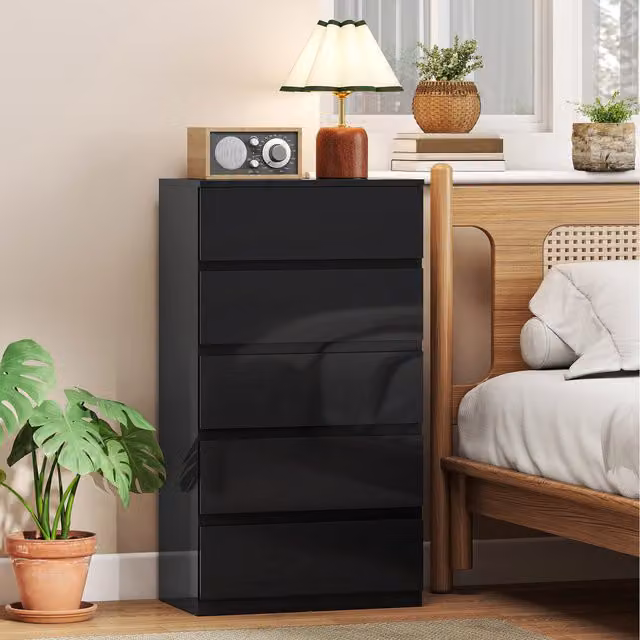 HOMCOM Modern High Gloss Black Chest of Drawers with Soft Close Mechanism, W: 100 cm, D: 34 cm