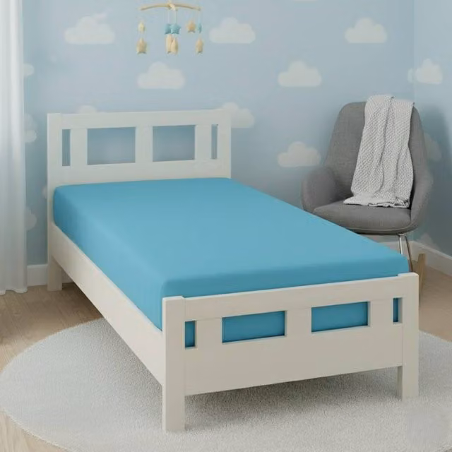 Snug City Blue Flannelette Cot Bed Fitted Sheet, Soft Brushed Cotton, W: 70 cm, L: 140 cm