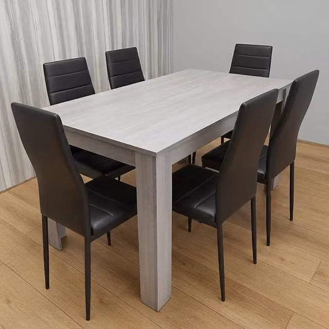 KOSY KOALA Modern Rectangular Dining Set with Grey Table and 6 Black Chairs, W/D/H: 175 x 77 x 75 cm – 1