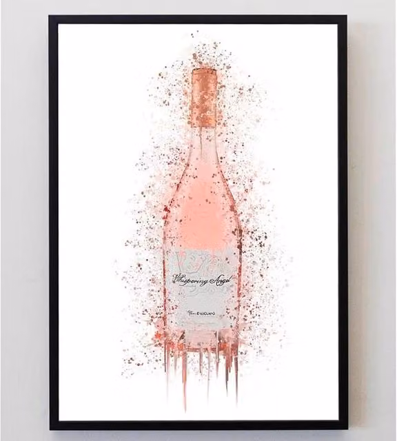 Pics and Squiggles Pink Prosecco Bottle Splatter Print Abstract Paper Poster