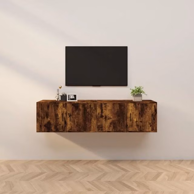 Berkfield Home Set of 2 Wall-mounted TV Cabinets, Smoked Oak Brown, W/D/H: 80 x 34.5 x 40 cm – 1