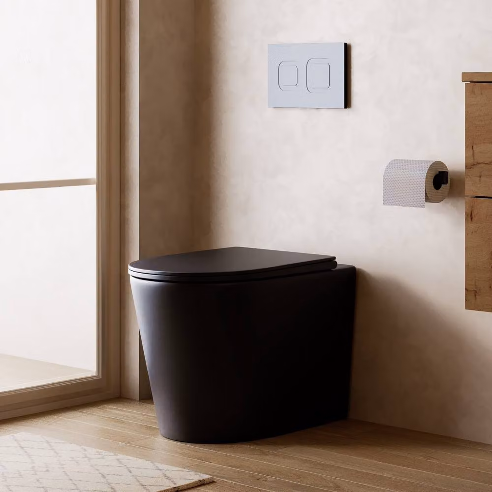 Banyetti Scene Rimless Back to Wall Floor Standing Ceramic Toilet with Soft Close Seat in Matt Black, W/D/H: 36 x 56 x 40 cm – 2