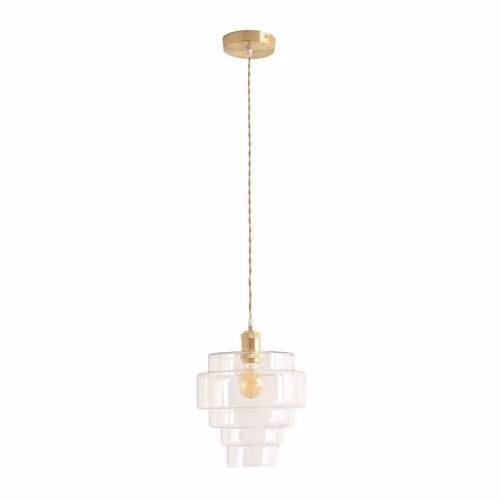 ValueLights Lane Clear 5 Tier Glass Single Ceiling Pendant Light in Brushed Gold with LED Bulb Included