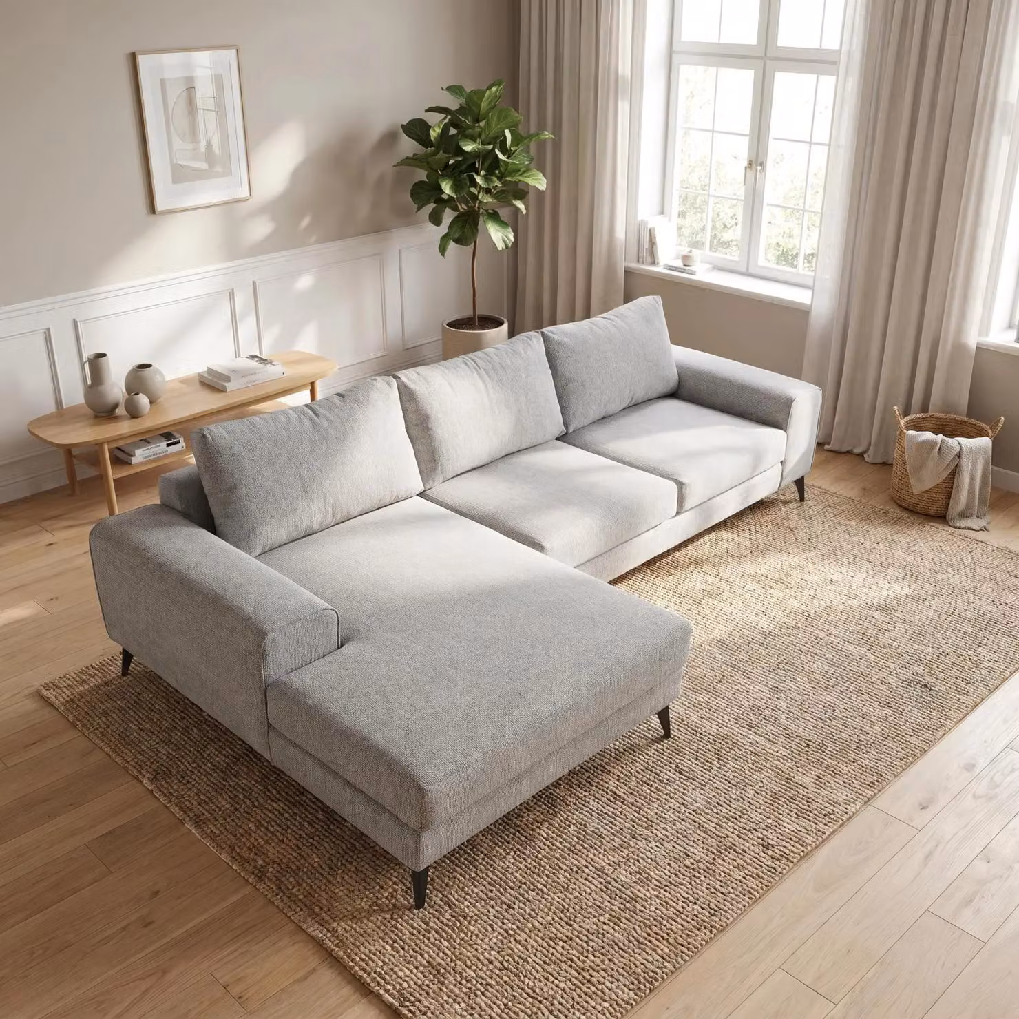 Abakus Direct Venice Left-Facing Corner Sofa in Grey Fabric with Deep Seats and Extra-wide Padded Arms – 2