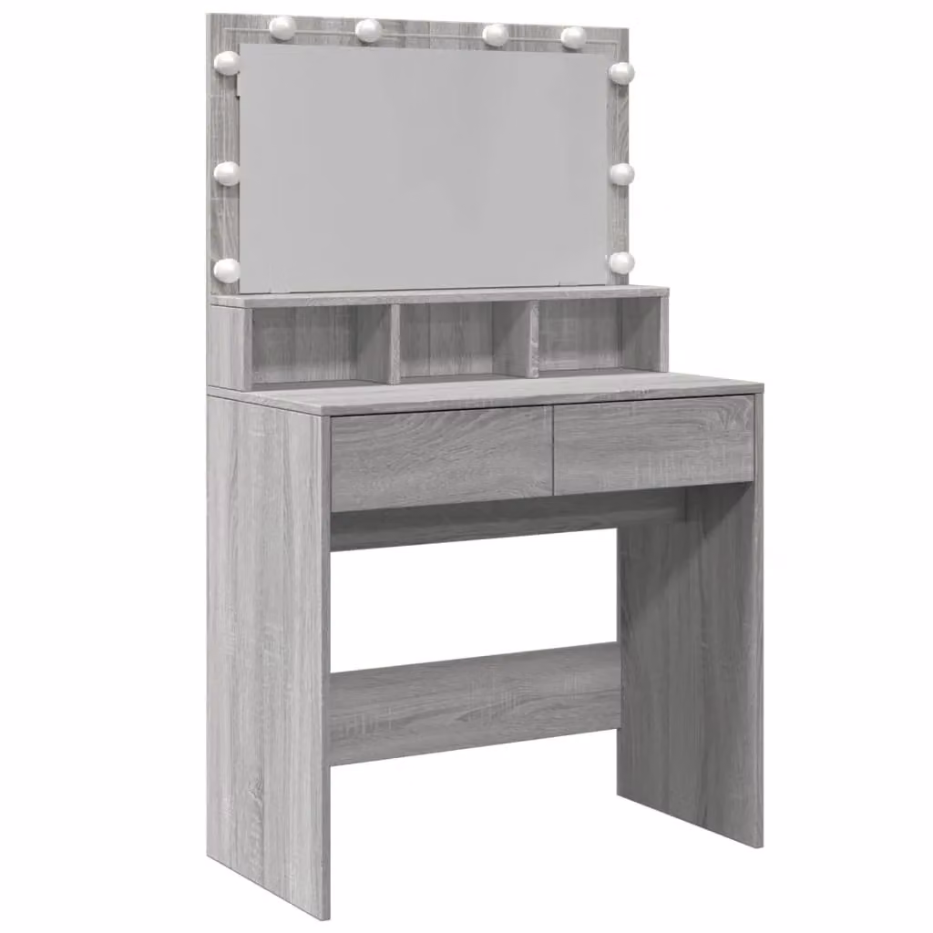 Berkfield Home Grey Sonoma Dressing Table with Hollywood LED Mirror W/D/H: 80 x 41 x 134.5 cm – 2