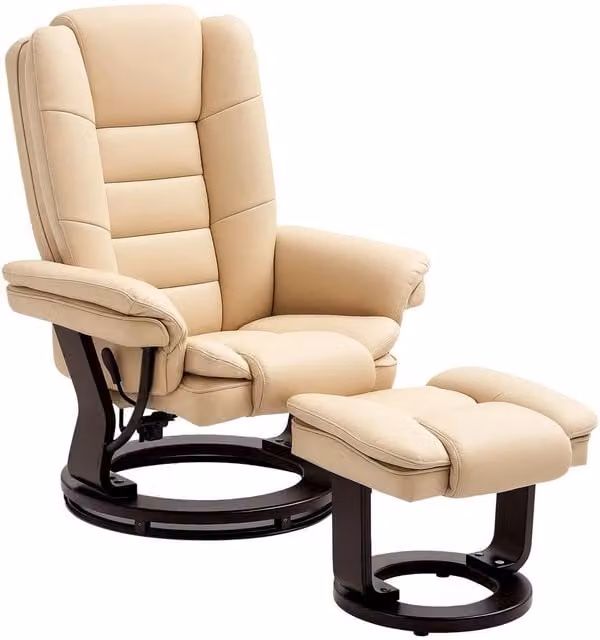 FORGEVIO Modern Beige PU Leather Swivel Lounge Chair with Ottoman – 1