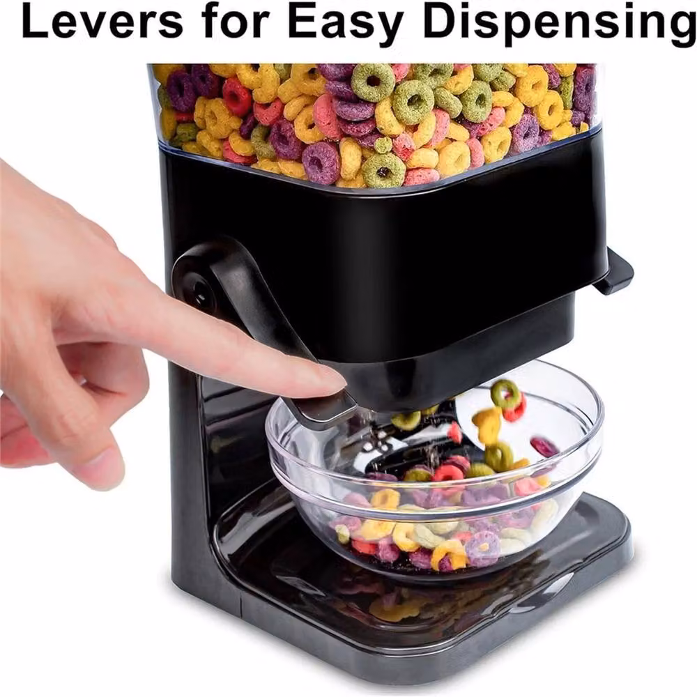 Nordara Set of 2 Airtight Black Plastic Cereal and Dry Food Kitchen Storage Dispensers W/D/H: 15 x 15 x 42 cm – 4