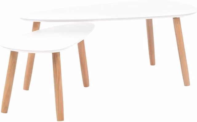 Berkfield Home 2-Piece White Scandinavian Nesting Coffee Table Set with Oval Pine Wood Tops