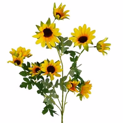 Leaf Design Yellow Daisy Artificial Flower Spray, Height: 70 cm