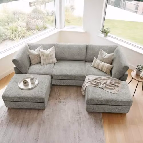Furnishings For Less UK Kenzo U-Shaped 4-5 Seater Corner Sofa in Grey Chenille Fabric with Scatter Cushions – 3