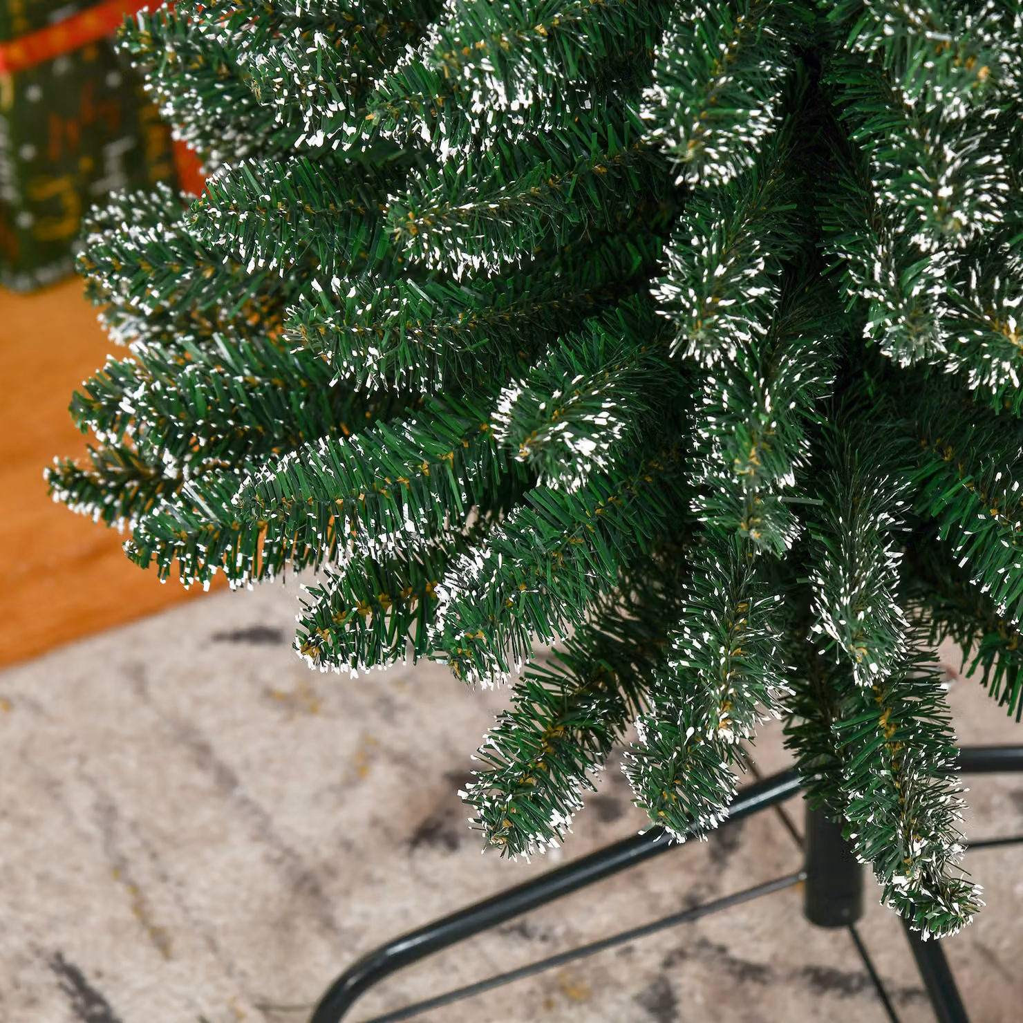 HOMCOM 7.5ft Snow Dipped Artificial Christmas Pencil Tree in Green and White with Black Stand – 6