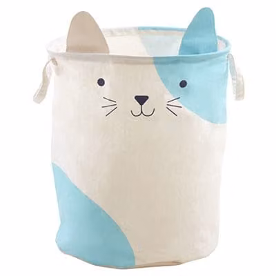 Orsina Cat Face Fabric Laundry Bag with Drawstring Closure and Handles, White or Blue, W/D/H: 38 x 38 x 38 cm