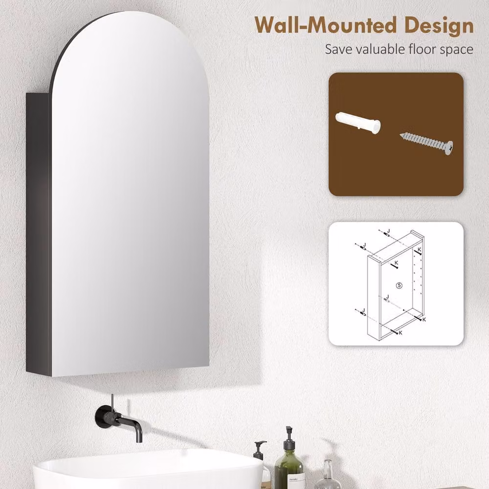 STILVORA Modern Black Wall Mounted Bathroom Mirror Cabinet with Internal Shelves and Hinged Doors W/D/H: 80 x 40 x 1 cm – 4