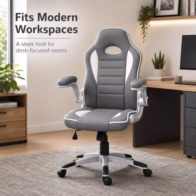 STILVORA Grey Synthetic Leather Gaming Chair with Adjustable Height and 360 Degree Swivel – 1
