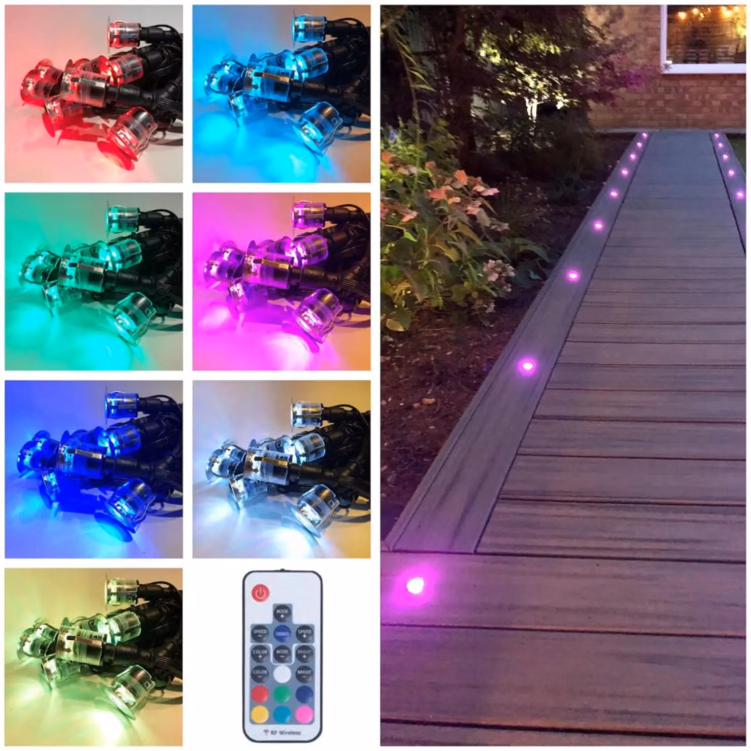 First Choice Lighting Set of 10 Colour Changing RGB LED Decking Kit in Silver with Photocell and Remote Control – 2
