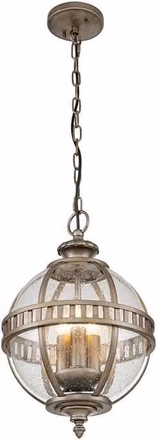 Netlighting Halleron Chain Lantern Outdoor Pendant in Burnished Bronze and Brown with Glass, IP44 Rated