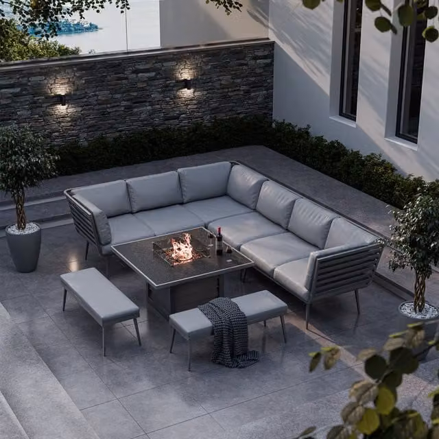 Royalcraft Mayfair Corner Lounging Set with Fire Pit in Grey