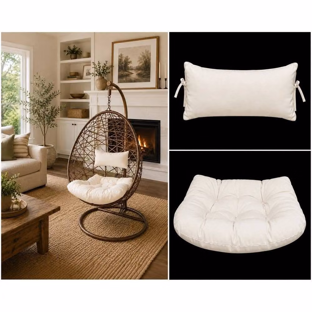 PAWNORA Beige Hanging Egg Chair Cushion Set with Removable Washable Cover, W: 120 cm, D: 90 cm – 2