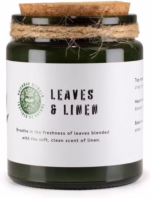 Serenityy Leaves & Linen Woodwick Soy Candle, Green, 50 g – 1