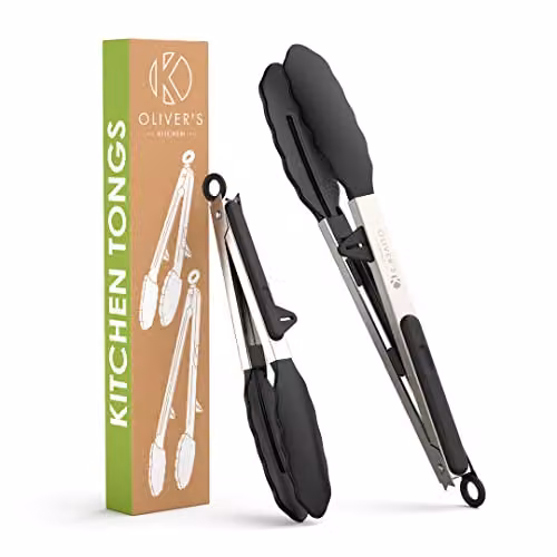 Oliver's Kitchen Set of 2 Black Silicone and Stainless Steel Cooking Tongs with Heat Resistant and Non-Scratch Design – 1