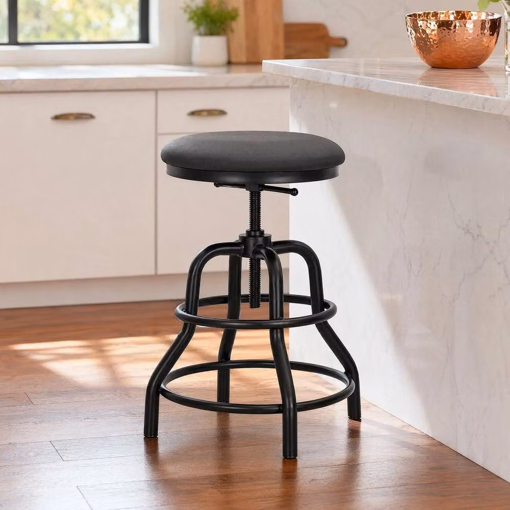 EONLION Adjustable Swivel Counter Stool in Black with Synthetic Leather Seat and Metal Frame – 3