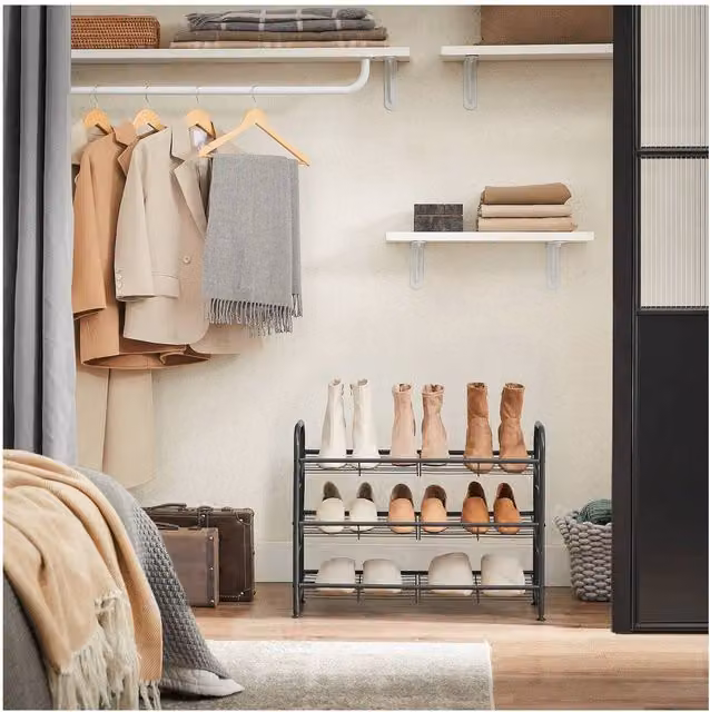SONGMICS 3-Tier Stackable Metal Shoe Rack in Black