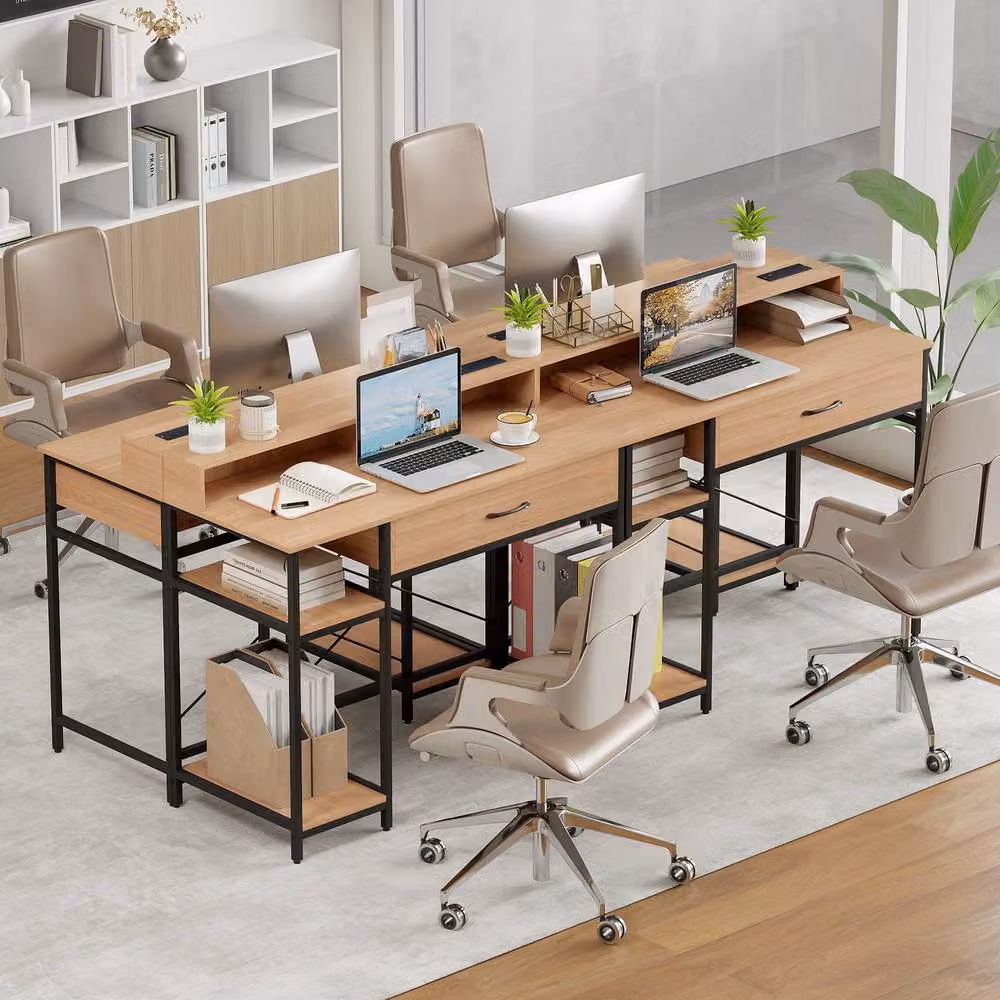 Costway Modern Computer Desk with Power Outlets in Brown – 7