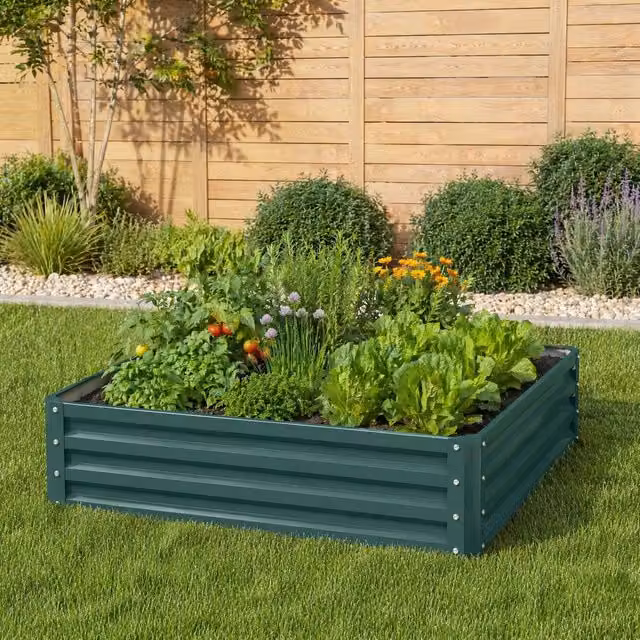 STILVORA Modular Green Galvanised Steel Raised Garden Bed W/D/H: 120 x 120 x 30 cm
