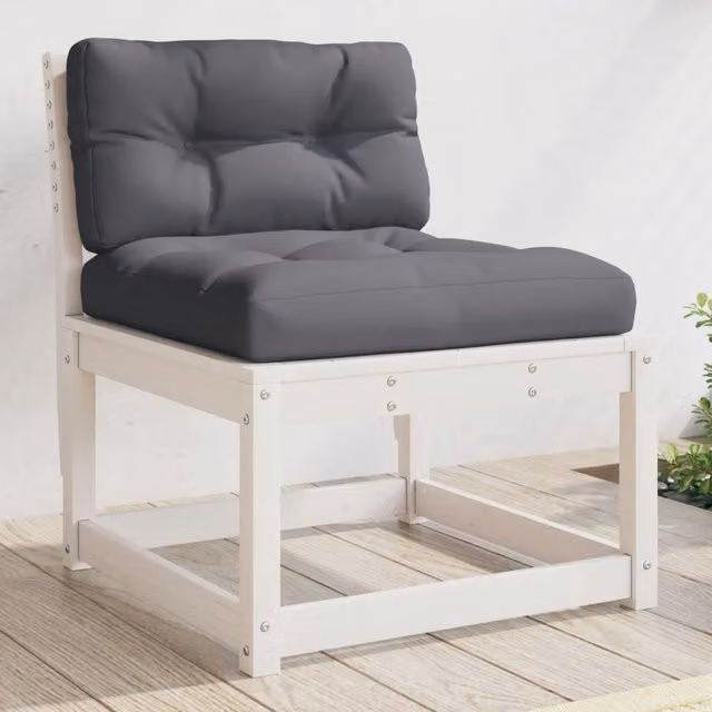 Berkfield Home White Solid Pine Garden Sofa with Fabric Cushions