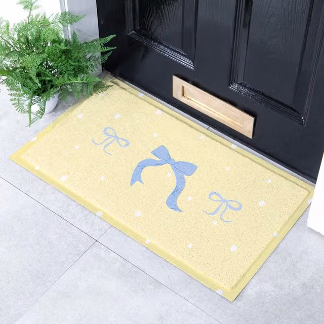 Artsy Mats Butter Yellow Bow Indoor Outdoor Doormat, W: 70 cm, D: 40 cm