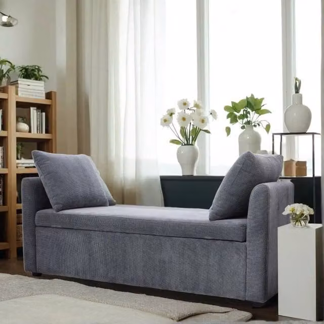 NESTLUNE Upholstered Storage Bench Ottoman Seat in Grey, W: 80 cm x D: 100 cm