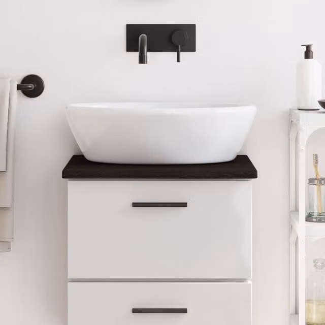 Berkfield Home Treated Solid Wood Bathroom Countertop in Dark Brown and Grey, W: 40 cm, D: 30 cm, H: 2 cm