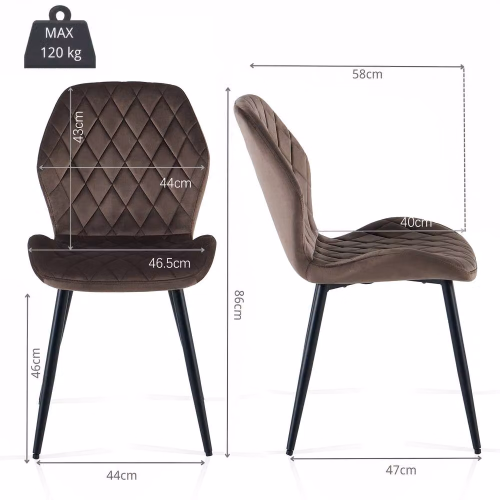 SONARA Modern Velvet Dining Chairs Set of 4 in Brown with Metal Legs – 3
