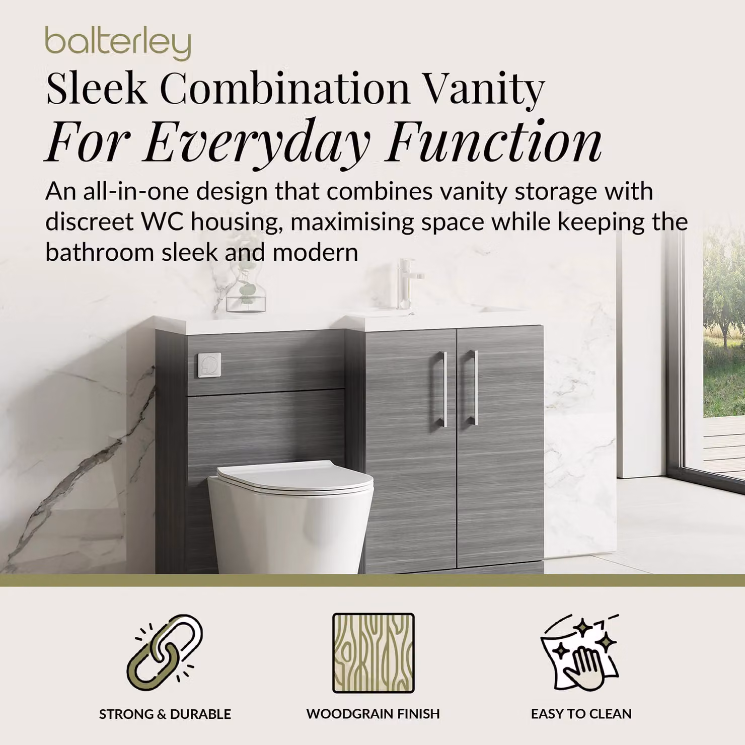 Balterley Right Hand Floor Standing Bathroom Vanity Basin and WC Unit in Grey Matt Finish – 2