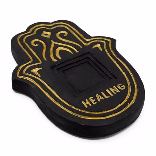 KDMD Healing Incense Plate in Black and Gold Lava-Stone Effect, W/D/H: 23.0 x 17.0 x 3.0 cm