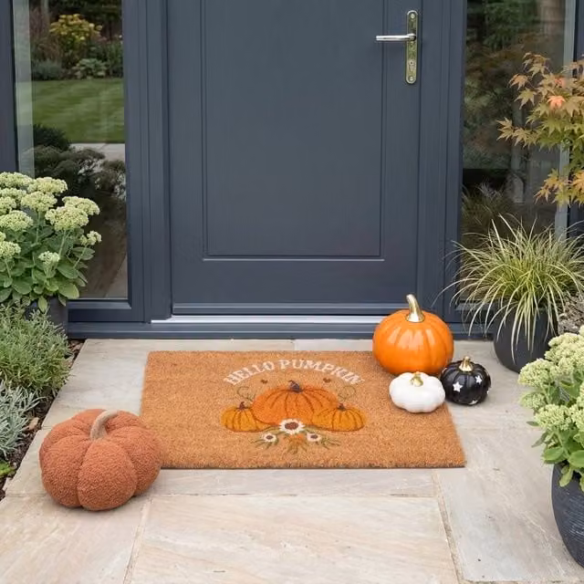 Garden Greatness Hello Pumpkin Natural Autumn Days Coir Doormat, Beige and Brown, W: 75 cm, D: 45 cm