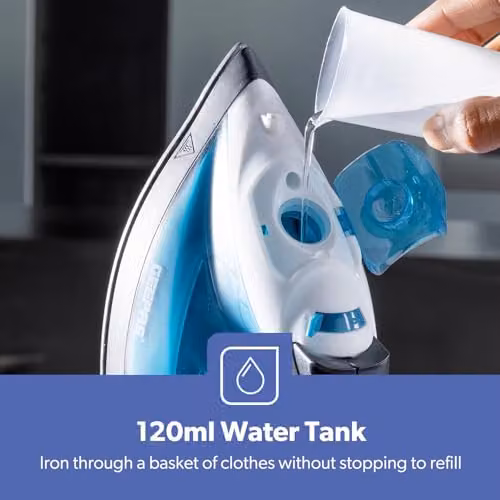 GEEPAS Blue Dry and Wet Steam Iron with Non-Stick Soleplate and 1800W Power – 5