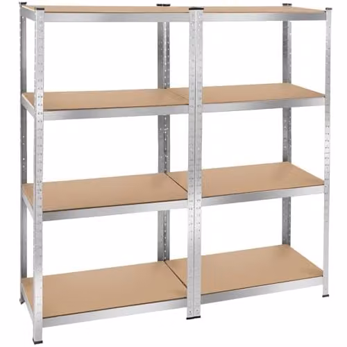 tectake Set of 2 Heavy-Duty Garage Shelving Units with Galvanised Steel Frames and 8 Adjustable MDF Shelves, Silver, W/D/H: 160 x 40 x 160 cm – 1