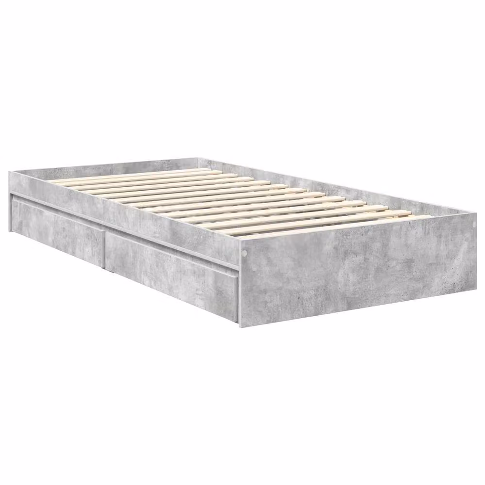 Berkfield Home Modern Storage Bed in Concrete Grey, W/D/H: 90 x 190 cm, Engineered Wood – 2