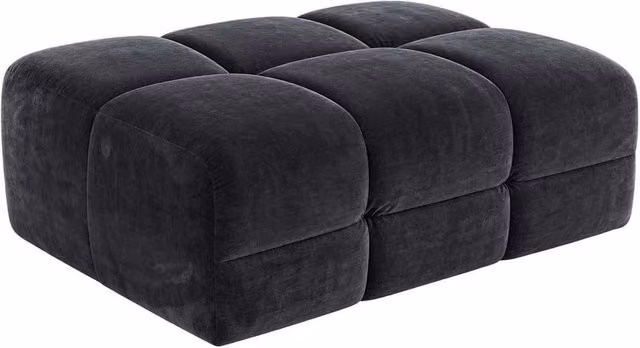Furnishings For Less UK Jenson Black Large Plush Velvet Ottoman Footstool W/D/H: 120 x 80 x 45 cm