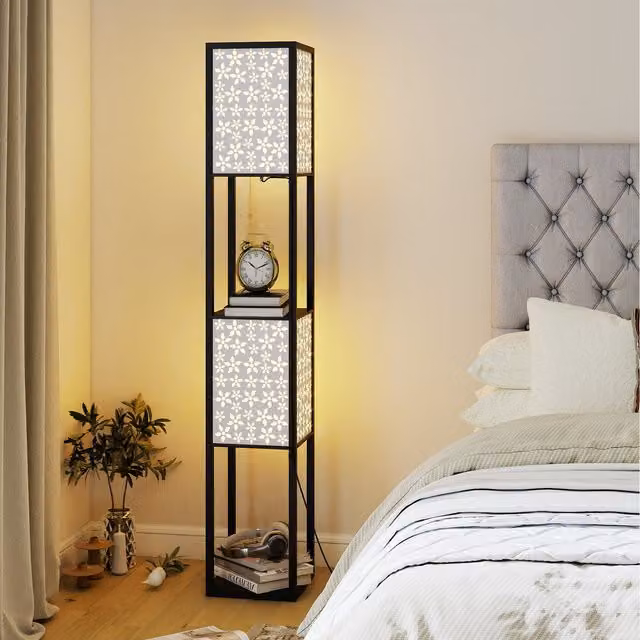 COSTWAY 2-Light Modern Black Freestanding Floor Display Light