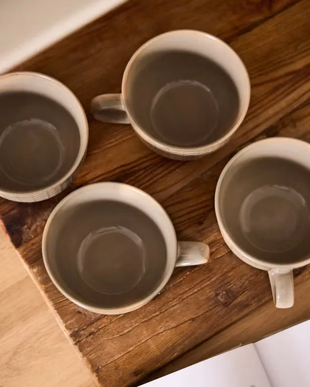 Dibor Set of 4 Brown Geometric Stoneware Coffee Mugs – 5