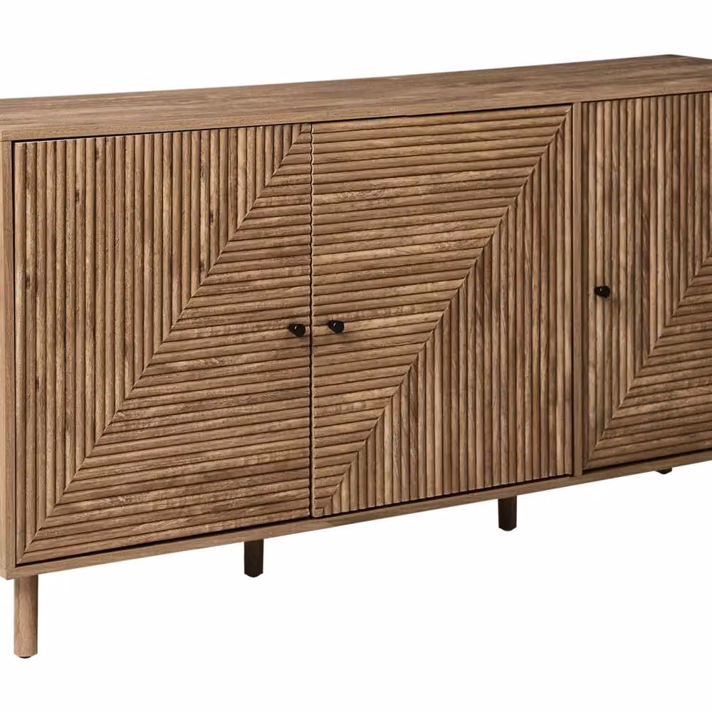 Wyld and Coco Modern 3-Door Sideboard in Light Brown MDF with Pine Legs – 2