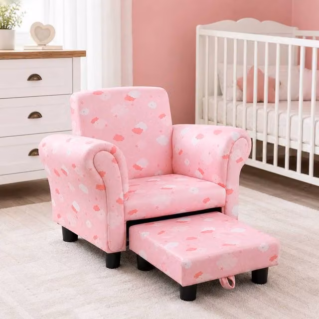 STILVORA Children's Armchair with Ottoman in Pink and White – 1
