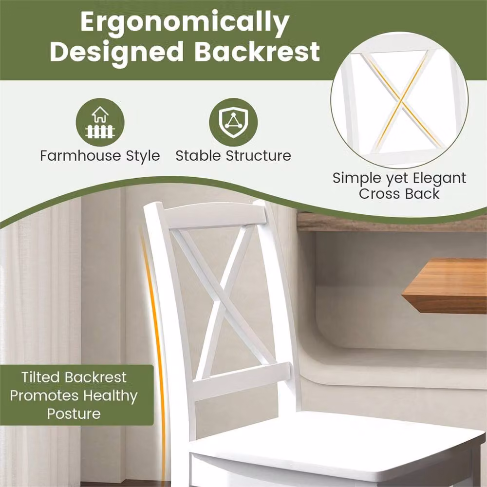 FORGEVIO Set of 2 White Farmhouse Cross Back Rubberwood Dining Chairs – 2