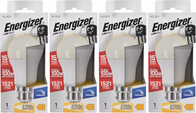 Energizer LED GLS B22 Dimmable Globe Light Bulb, 1521lm, 2700K Warm White