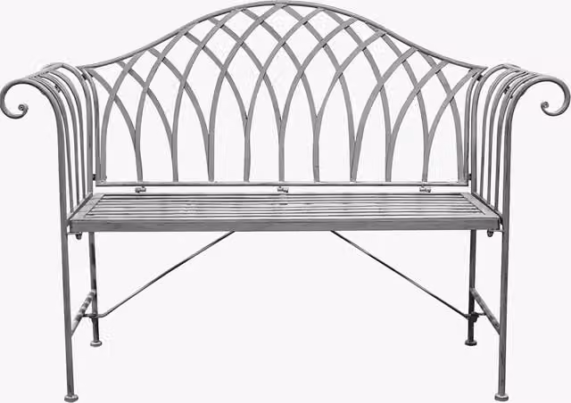 Perch & Parrow Zen Outdoor Garden Bench in Grey Metal with Armrests