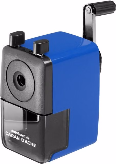 Caran d'Ache Blue Plastic Table Crank Desk-Top Pencil Sharpener